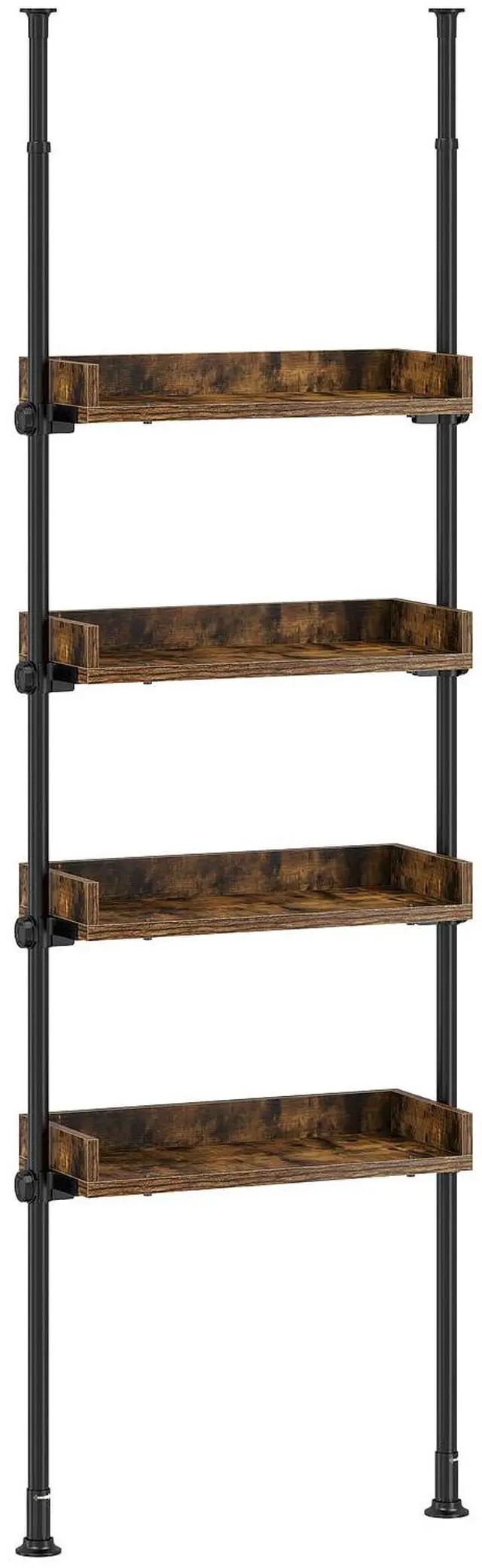 Alt view image 7 of 7 - Bathroom Organizer, Over The Toilet Storage, 4-Tier Adjustable Wood Shelves for Small Rooms, Saver Space Rack, 92 to 116 Inch Tall, Narrow Cabinet, Rustic Brown