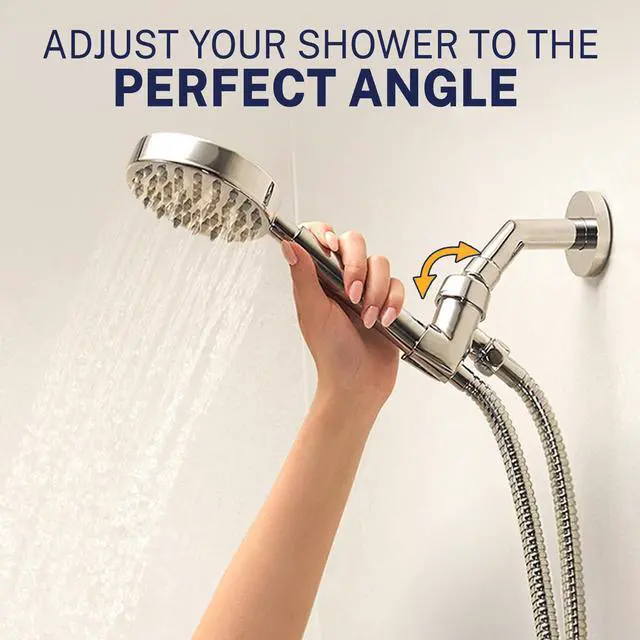 Alt view image 5 of 6 - Solid Metal Handheld Shower Head with Hose and Brass Holder - CHROME - 2.5 GPM High Pressure Shower Heads with Adjustable Shower Wand Bracket - 6ft Flexible Extension