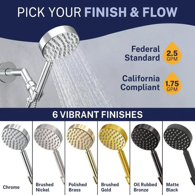 Alt view image 6 of 6 - Solid Metal Handheld Shower Head with Hose and Brass Holder - CHROME - 2.5 GPM High Pressure Shower Heads with Adjustable Shower Wand Bracket - 6ft Flexible Extension