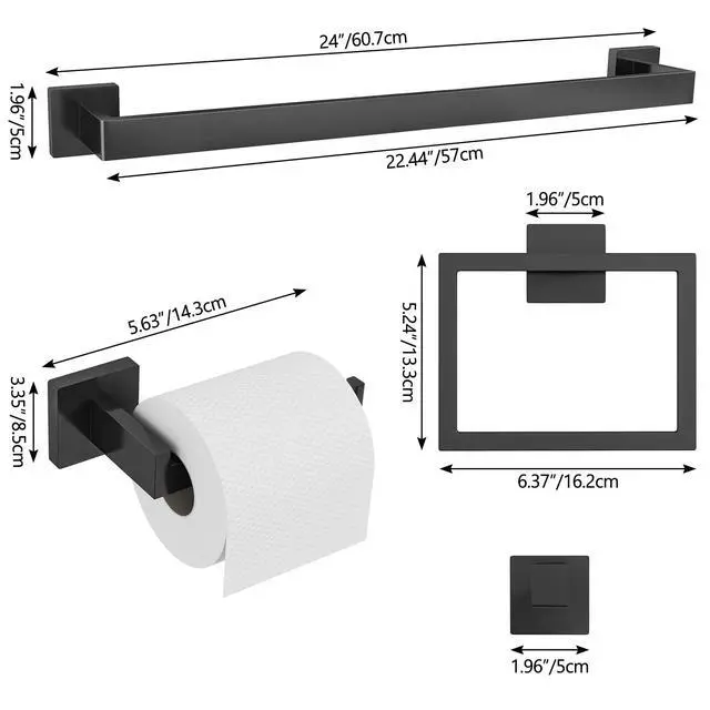 Alt view image 2 of 7 - 20-Piece Matte Black Bathroom Hardware Set, 24 Inch Bath Towel Bar Set, Stainless Steel Wall Mounted Towel Rack for Bathroom
