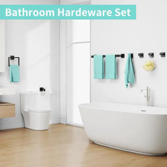 Alt view image 7 of 7 - 20-Piece Matte Black Bathroom Hardware Set, 24 Inch Bath Towel Bar Set, Stainless Steel Wall Mounted Towel Rack for Bathroom
