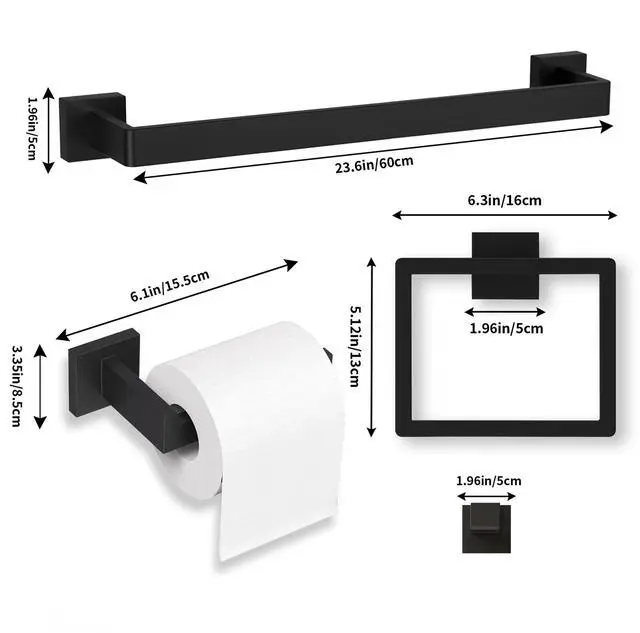 Alt view image 2 of 7 - 20-Pieces Matte Black Bathroom Accessories Set, 23.6 Inch Bath Towel Bar Set, SUS 304 Stainless Steel Bathroom Hardware Set, Towel Racks for Bathroom Wall Mounted.