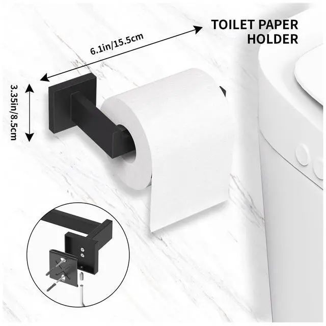 Alt view image 5 of 7 - 20-Pieces Matte Black Bathroom Accessories Set, 23.6 Inch Bath Towel Bar Set, SUS 304 Stainless Steel Bathroom Hardware Set, Towel Racks for Bathroom Wall Mounted.