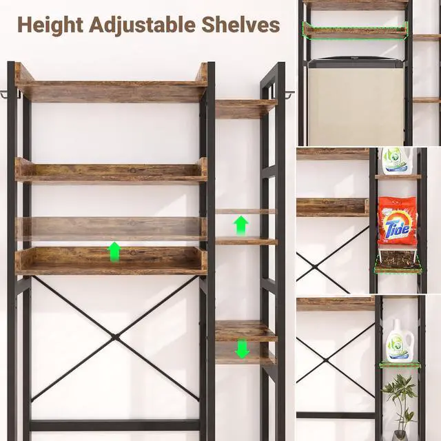 Alt view image 6 of 7 - Over The Toilet Storage, 7 Tier Bathroom Organizer with Reversible Side Shelf and 2 Fabric Drawers, Adjustable Freestanding Rack Space Saver for Small Spaces, Rustic Brown
