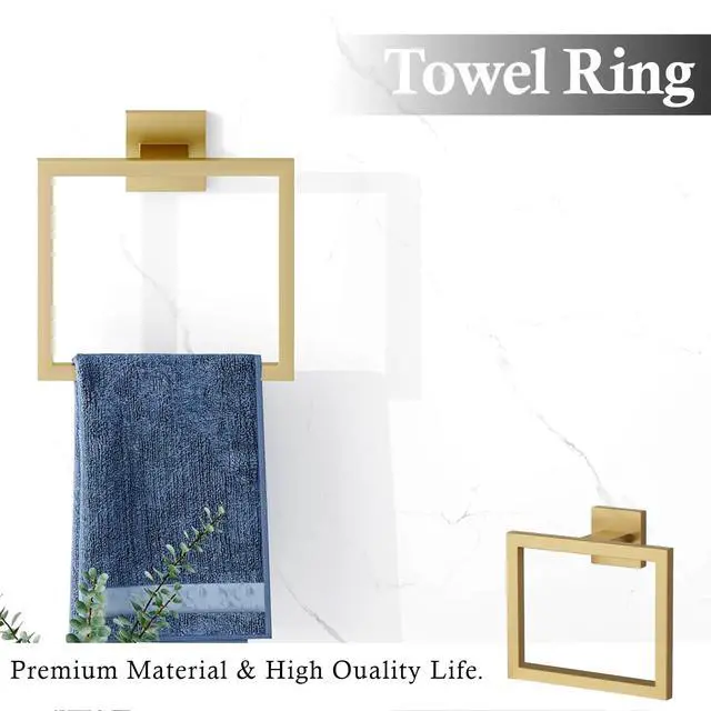 Alt view image 4 of 6 - 15-Piece Brushed Gold Bathroom Accessories Set 23.6" Towel Bar, Towel Ring, Toilet Paper Holder & Hooks, Wall Mounted Bathroom Hardware, Rust & Corrosion-Resistant, Ideal for Modern Bathrooms