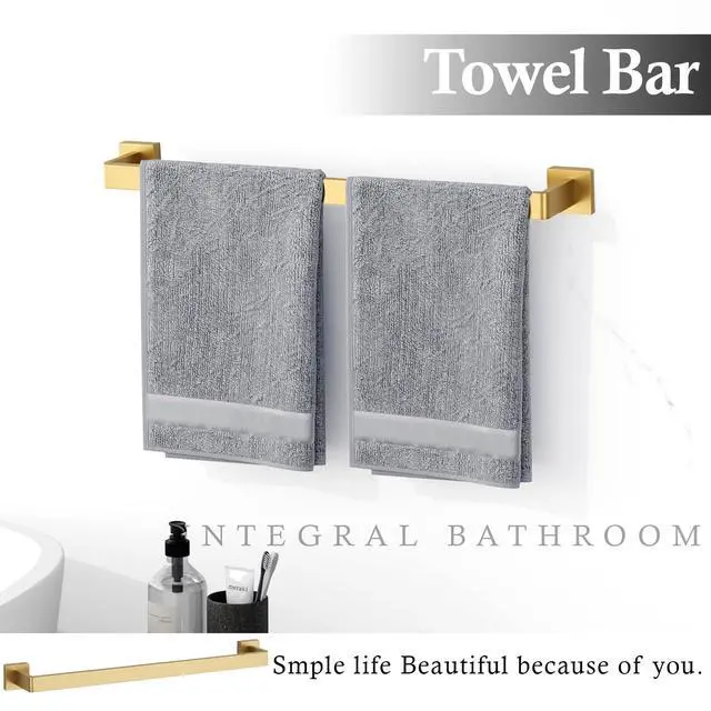 Alt view image 3 of 6 - 15-Piece Brushed Gold Bathroom Accessories Set 23.6" Towel Bar, Towel Ring, Toilet Paper Holder & Hooks, Wall Mounted Bathroom Hardware, Rust & Corrosion-Resistant, Ideal for Modern Bathrooms