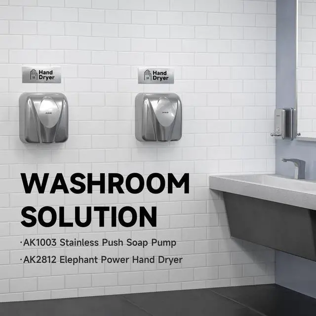 Alt view image 2 of 7 - Elephant Power Commercial Hand Dryer High Speed Auto Warm Wind, Brushed Stainless Steel Cover AC110V-130V Model AK2812