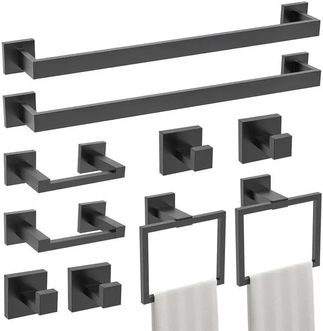 Main image of 10-Piece Bathroom Hardware Accessories Set Matte Black Towel Bar Holder Set SUS304 Stainless Steel Towel Racks for Bathroom Wall Mounted, 23.6-Inch