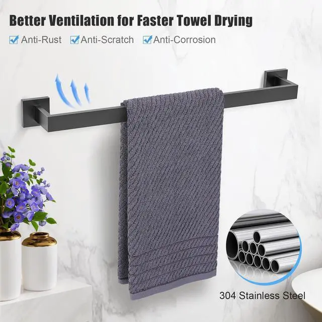 Alt view image 2 of 7 - 10-Piece Bathroom Hardware Accessories Set Matte Black Towel Bar Holder Set SUS304 Stainless Steel Towel Racks for Bathroom Wall Mounted, 23.6-Inch