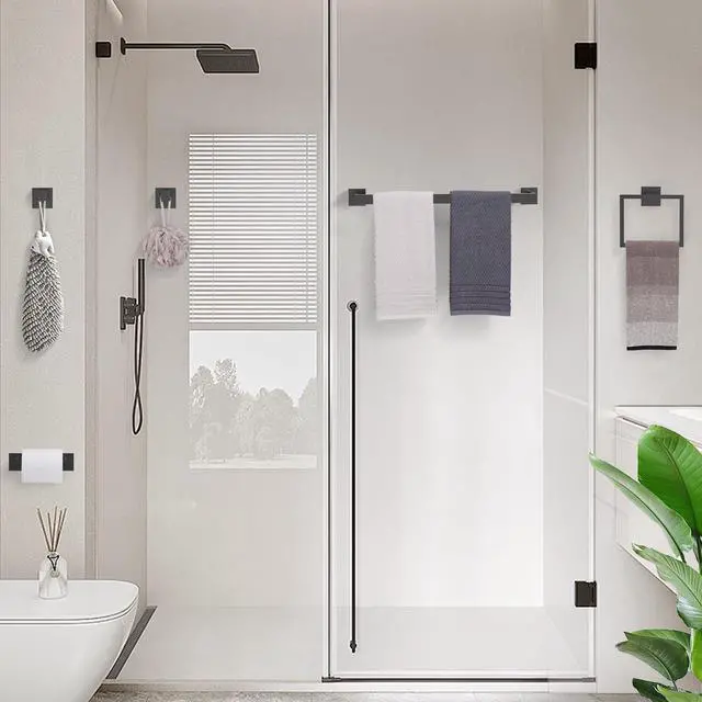 Alt view image 6 of 7 - 10-Piece Bathroom Hardware Accessories Set Matte Black Towel Bar Holder Set SUS304 Stainless Steel Towel Racks for Bathroom Wall Mounted, 23.6-Inch