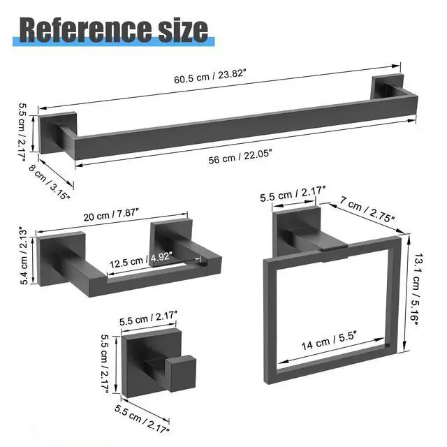 Alt view image 7 of 7 - 10-Piece Bathroom Hardware Accessories Set Matte Black Towel Bar Holder Set SUS304 Stainless Steel Towel Racks for Bathroom Wall Mounted, 23.6-Inch