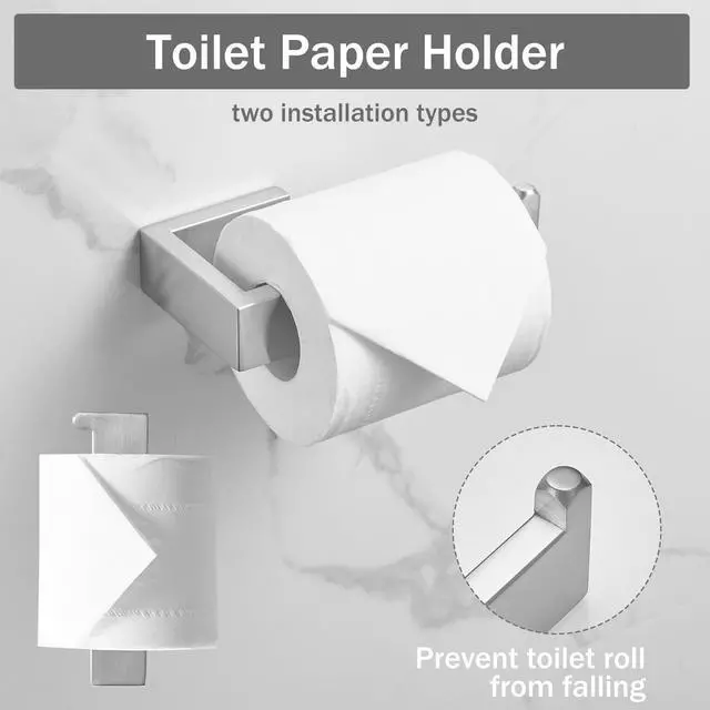 Alt view image 5 of 7 - 8 Piece Bathroom Accessories Set Stainless Steel,Bathroom Hardware Set Brushed Nickel Wall Mounted
