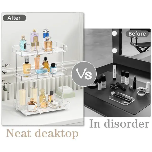 Alt view image 5 of 5 - Bathroom Organizer Countertop Perfume Organizer Makeup Organizer Cosmetics Storage Display Rack Vanity Tray Dresser Stainless Steel Gold Shelf White Marble Ceramic Tray