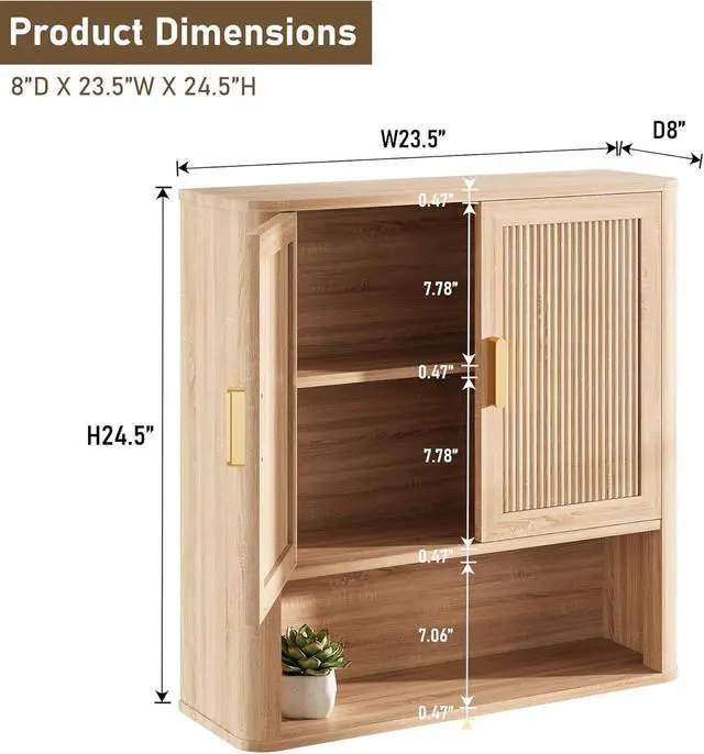 Alt view image 2 of 7 - Bathroom Wall Storage Cabinet, Medicine Cabinet with Adjustable Wood Shelf & Doors, Over the Toilet Storage Cabinet for Laundry Room & Living Room Kitchen Storage Islands (Natural Oak)
