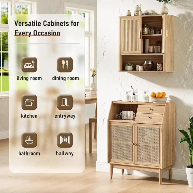 Alt view image 5 of 7 - Bathroom Wall Storage Cabinet, Medicine Cabinet with Adjustable Wood Shelf & Doors, Over the Toilet Storage Cabinet for Laundry Room & Living Room Kitchen Storage Islands (Natural Oak)