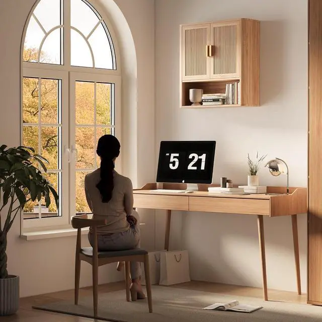 Alt view image 7 of 7 - Bathroom Wall Storage Cabinet, Medicine Cabinet with Adjustable Wood Shelf & Doors, Over the Toilet Storage Cabinet for Laundry Room & Living Room Kitchen Storage Islands (Natural Oak)