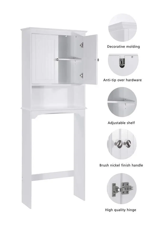 Alt view image 4 of 7 - Over The Toilet Storage Cabinet, Bathroom Shelf Over Toilet, Bathroom Storage Cabinet Organizer, White