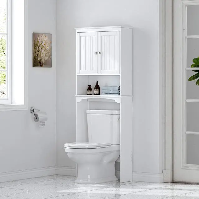 Alt view image 3 of 7 - Over The Toilet Storage Cabinet, Bathroom Shelf Over Toilet, Bathroom Storage Cabinet Organizer, White