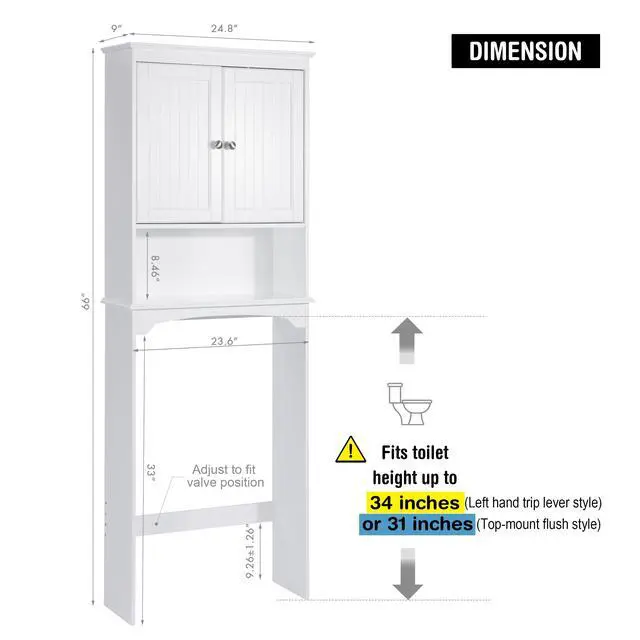Alt view image 5 of 7 - Over The Toilet Storage Cabinet, Bathroom Shelf Over Toilet, Bathroom Storage Cabinet Organizer, White