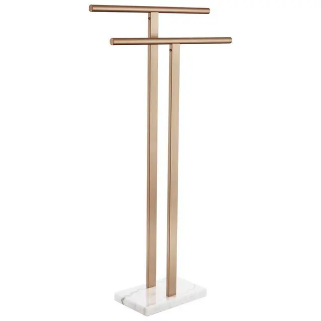 Main image of Standing Towel Rack for Bathroom Floor 2-Tier Towel Holder Free Stand with Heavy Marble Base Thicken Steady Champagne Bronze Stainless Steel THS0005-CPG