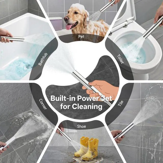 Alt view image 2 of 7 - All Metal 10" Shower Head with Handheld, Luxurious Square Double Rain Shower Heads with Spray Combo, Dual High Pressure Detachable Rainfall Showerhead with Extension Arm, Long Hose,Chrome,Sliver
