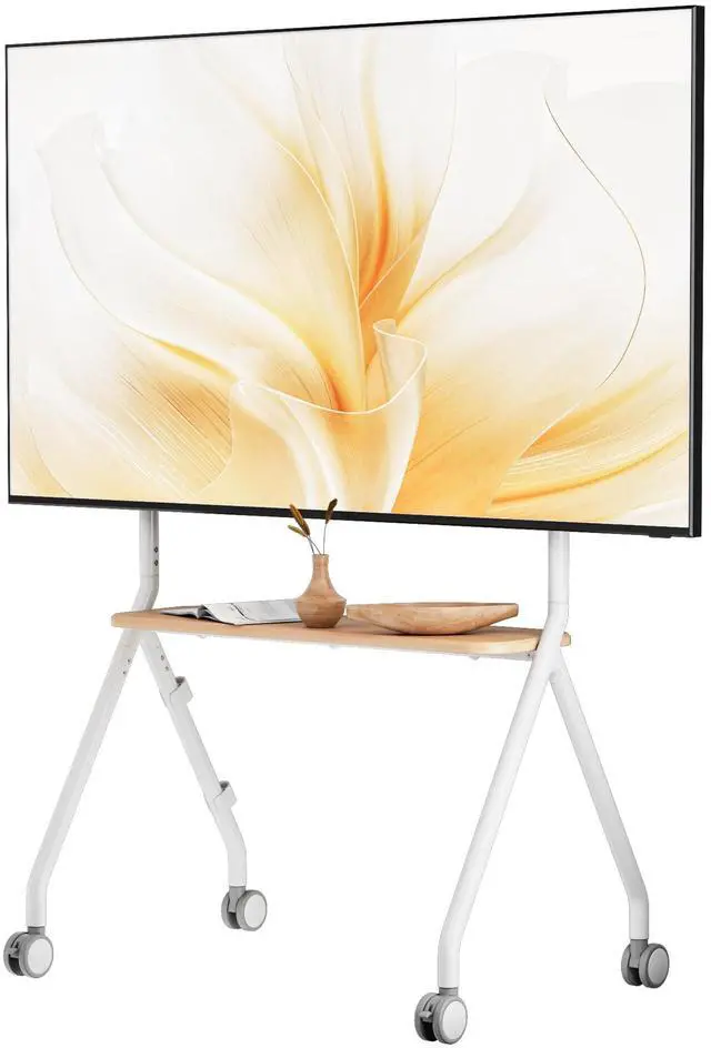 Main image of Rolling Easel TV Stand for 4980 Inch TVs, Mobile TV Cart with Lockable Wheels, Height Adjustable Floor Stand with Wood Shelves and Cable Management, VESA 600x400, White