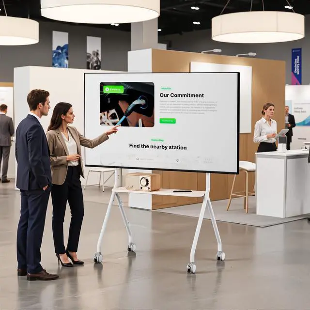 Alt view image 7 of 7 - Rolling Easel TV Stand for 4980 Inch TVs, Mobile TV Cart with Lockable Wheels, Height Adjustable Floor Stand with Wood Shelves and Cable Management, VESA 600x400, White