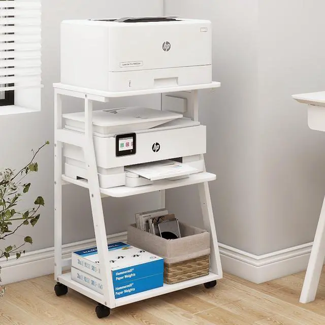 Main image of 19.7"x15.7" Printer Stand,3 Tier Printer Table with Charging Station, Rolling Cart with Adjustable Storage Shelf for Home Office Organization, Stand for Heat Press,3D Printer (White)