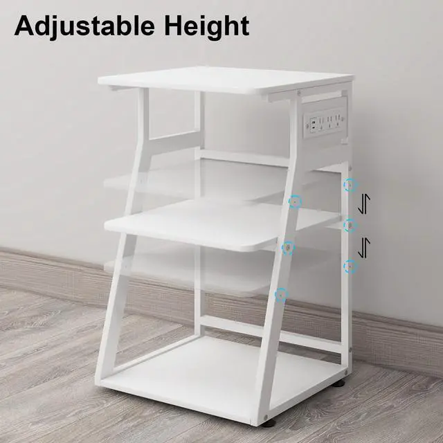 Alt view image 4 of 7 - 19.7"x15.7" Printer Stand,3 Tier Printer Table with Charging Station, Rolling Cart with Adjustable Storage Shelf for Home Office Organization, Stand for Heat Press,3D Printer (White)