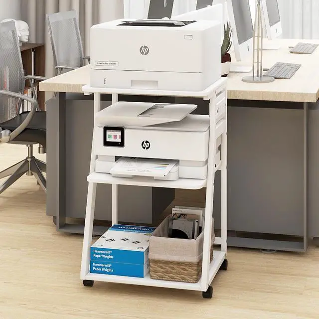 Alt view image 7 of 7 - 19.7"x15.7" Printer Stand,3 Tier Printer Table with Charging Station, Rolling Cart with Adjustable Storage Shelf for Home Office Organization, Stand for Heat Press,3D Printer (White)