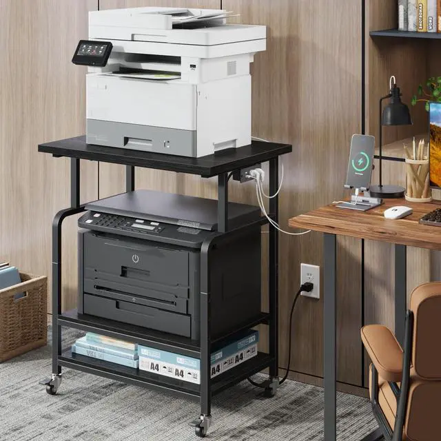 Alt view image 2 of 7 - 3 Tier Large Printer Stand with Power Outlet/Adjustable Shelf