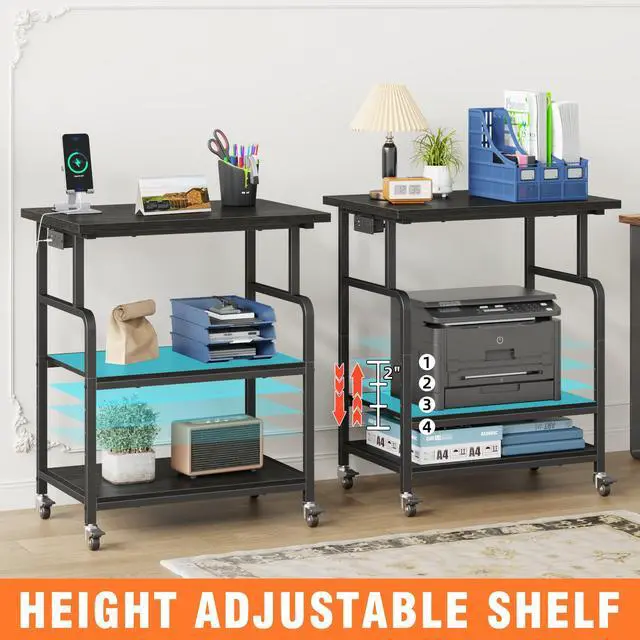 Alt view image 3 of 7 - 3 Tier Large Printer Stand with Power Outlet/Adjustable Shelf