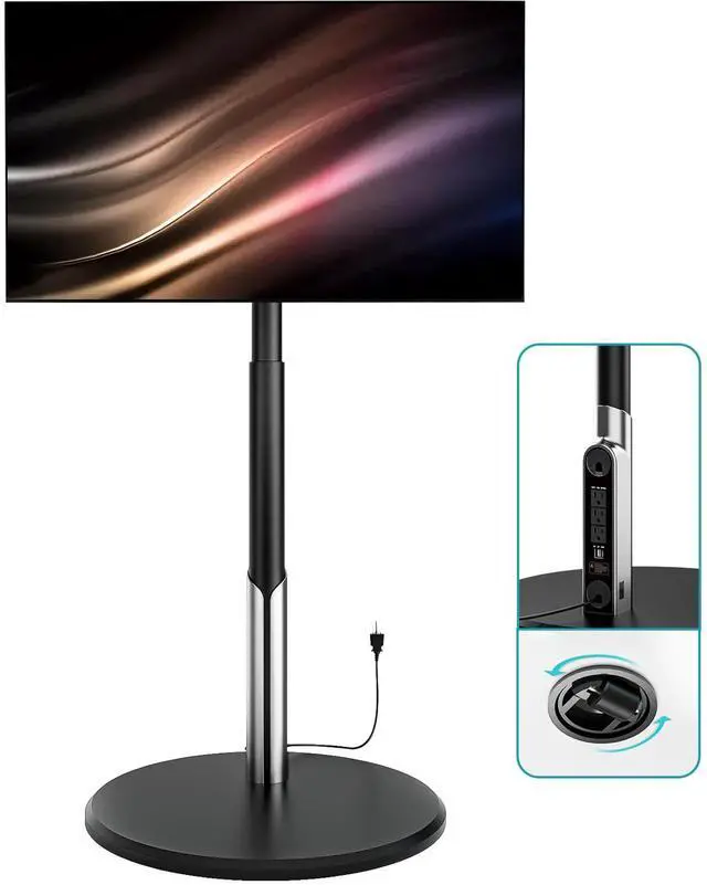 Main image of Floor Mobile TV Stand with Power Outlet, Rolling TV Cart for 27-65 Inch OLED LED Monitors, 6 Levels of Height Adjustment, Ambient Lighting on The Bottom Wheels Holds up to 88lbs, 400x400mm