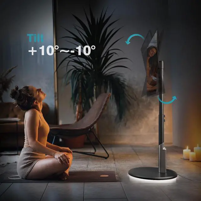 Alt view image 3 of 7 - Floor Mobile TV Stand with Power Outlet, Rolling TV Cart for 27-65 Inch OLED LED Monitors, 6 Levels of Height Adjustment, Ambient Lighting on The Bottom Wheels Holds up to 88lbs, 400x400mm