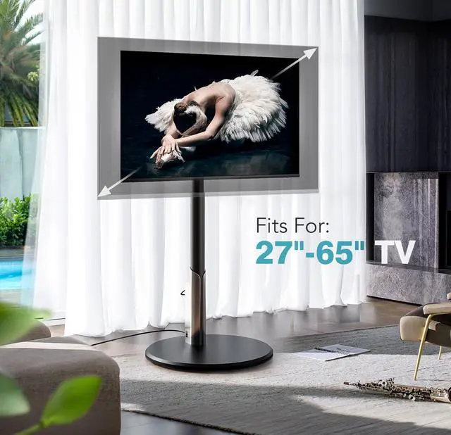 Alt view image 7 of 7 - Floor Mobile TV Stand with Power Outlet, Rolling TV Cart for 27-65 Inch OLED LED Monitors, 6 Levels of Height Adjustment, Ambient Lighting on The Bottom Wheels Holds up to 88lbs, 400x400mm