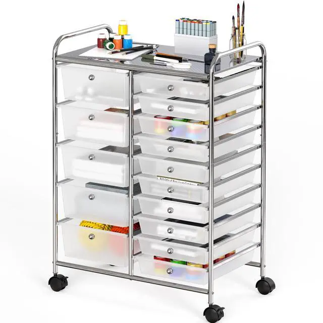 Main image of Utility Cart with 15 Drawers Rolling Storage Art Craft Organizer, Chrome