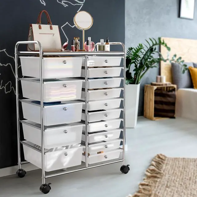 Alt view image 5 of 7 - Utility Cart with 15 Drawers Rolling Storage Art Craft Organizer, Chrome