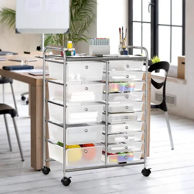 Alt view image 4 of 7 - Utility Cart with 15 Drawers Rolling Storage Art Craft Organizer, Chrome