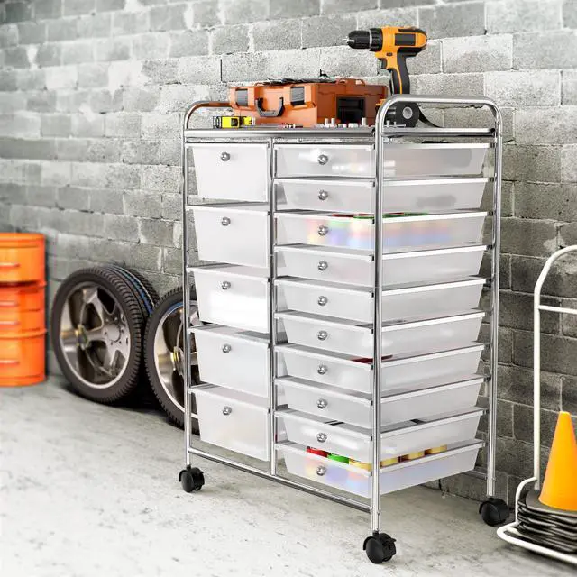 Alt view image 6 of 7 - Utility Cart with 15 Drawers Rolling Storage Art Craft Organizer, Chrome