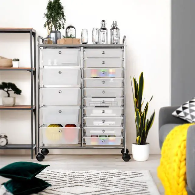 Alt view image 2 of 7 - Utility Cart with 15 Drawers Rolling Storage Art Craft Organizer, Chrome