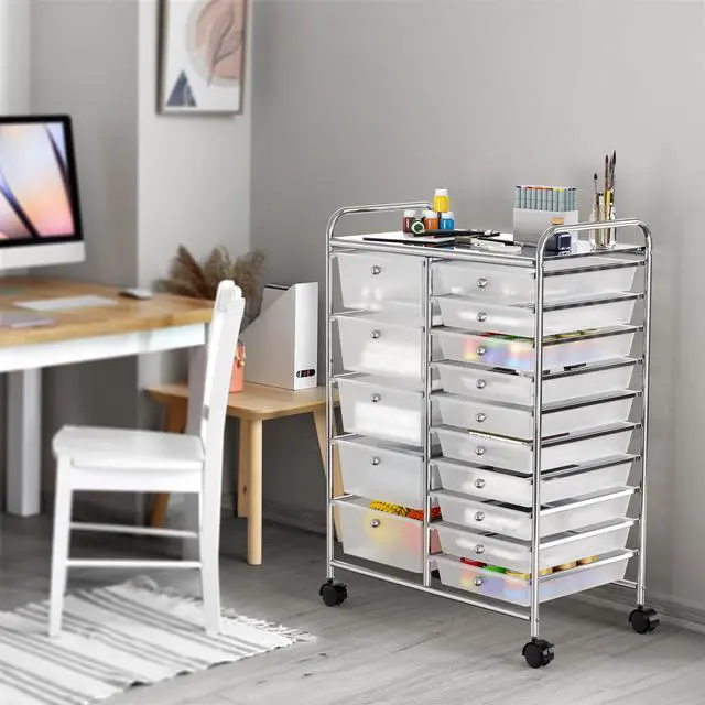 Alt view image 3 of 7 - Utility Cart with 15 Drawers Rolling Storage Art Craft Organizer, Chrome