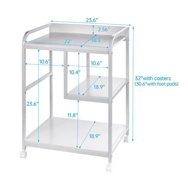 Alt view image 2 of 7 - Large Printer Stand Table with Storage Shelf for Host Computer, PC Tower, CPU and Shredder, 3 Tier Rolling Printer Cart with Wheels for Home Office Storage and Organization - White