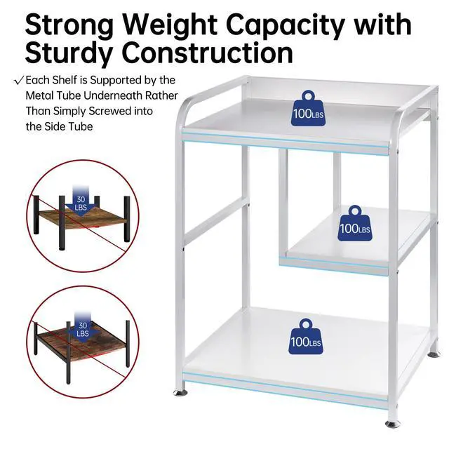 Alt view image 3 of 7 - Large Printer Stand Table with Storage Shelf for Host Computer, PC Tower, CPU and Shredder, 3 Tier Rolling Printer Cart with Wheels for Home Office Storage and Organization - White