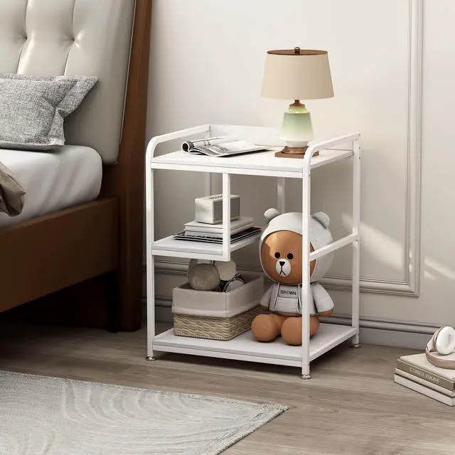 Alt view image 6 of 7 - Large Printer Stand Table with Storage Shelf for Host Computer, PC Tower, CPU and Shredder, 3 Tier Rolling Printer Cart with Wheels for Home Office Storage and Organization - White