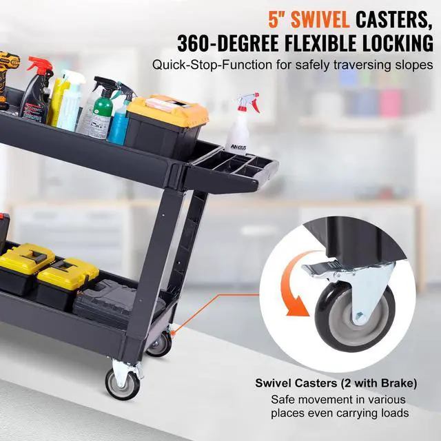 Alt view image 3 of 7 - Utility Service Cart 2 Shelf 550 lbs Heavy Duty Plastic Rolling Cart