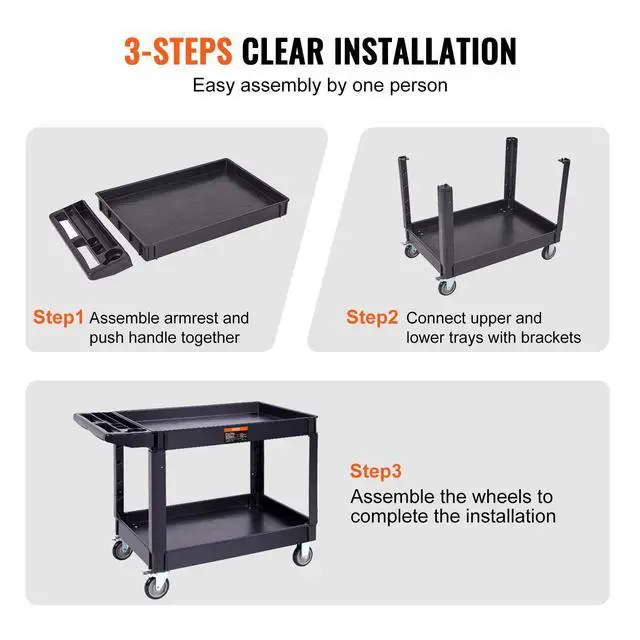 Alt view image 6 of 7 - Utility Service Cart 2 Shelf 550 lbs Heavy Duty Plastic Rolling Cart