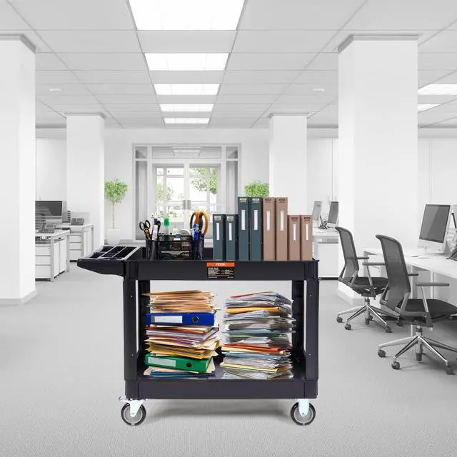 Alt view image 7 of 7 - Utility Service Cart 2 Shelf 550 lbs Heavy Duty Plastic Rolling Cart