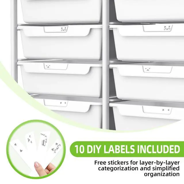 Alt view image 5 of 7 - 10 Drawers Rolling Cart with Wooden Tabletop, Utility Storage Cart with Wheels, Art Supply Craft Organizer on Wheel with Metal Frame & Handles for Home Office School (Pure White)