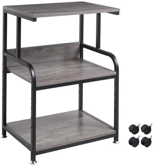 Main image of Printer Stand with Height Adjustable Storage Shelf, 3 Tier Mobile Printer Table with Wheels, Rolling Printer Cart for Home Office Organization, Gray