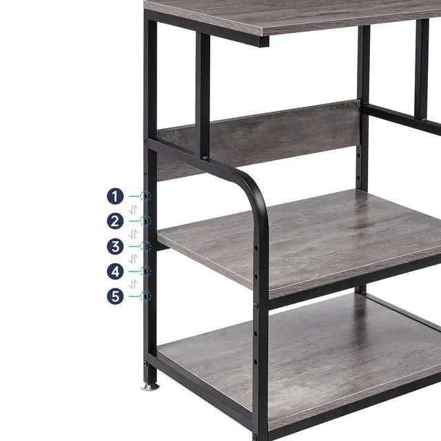 Alt view image 6 of 7 - Printer Stand with Height Adjustable Storage Shelf, 3 Tier Mobile Printer Table with Wheels, Rolling Printer Cart for Home Office Organization, Gray